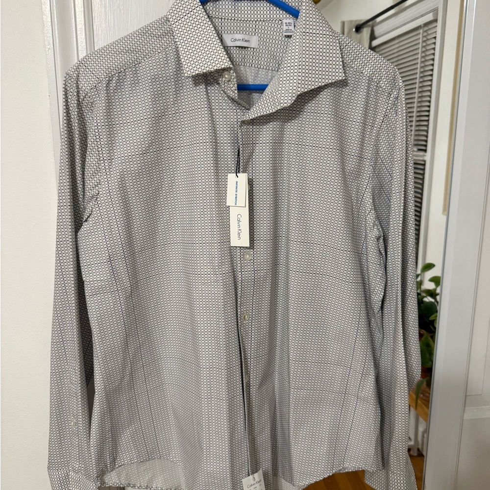 Calvin Klein Men's Patterned Dress Shirt - Black and White